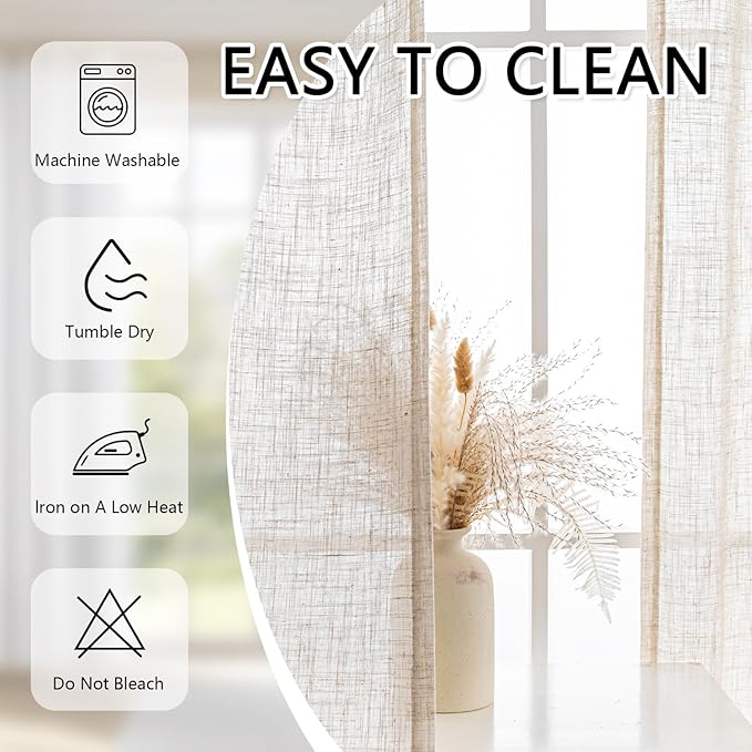 MYSKY HOME Linen Curtains for Living Room, Natural Semi Sheer Curtains & Drapes - Image 8