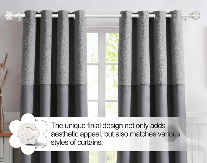 KAMANINA 1 Inch Extra Long Curtain Rod 140 to 195 Inches White Heavy Duty - Image 3