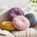 Kathfly Set of 4 Decorative Round Pleated Throw Pillows, Classy Velvet Pumpkin - Image 7