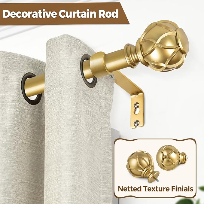 KAMANINA Gold Curtain Rod 72 to 144 Inch, Telescoping Single Drapery Rods - Image 5