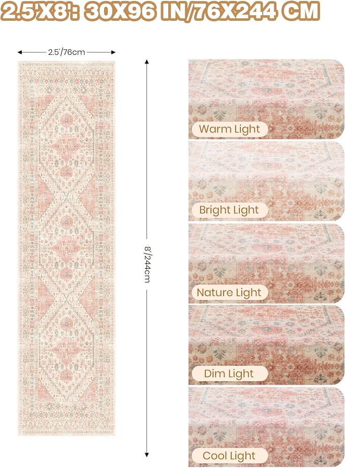 Kitchen Runner Rug Non Slip Washable 2.5x8, Soft Low Pile Entryway Rug Runners - Image 2