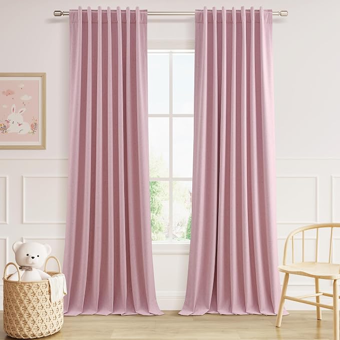 Guken Rose 100% Blackout Linen Curtains 96 Inch Length 2 Panels Set by Guken