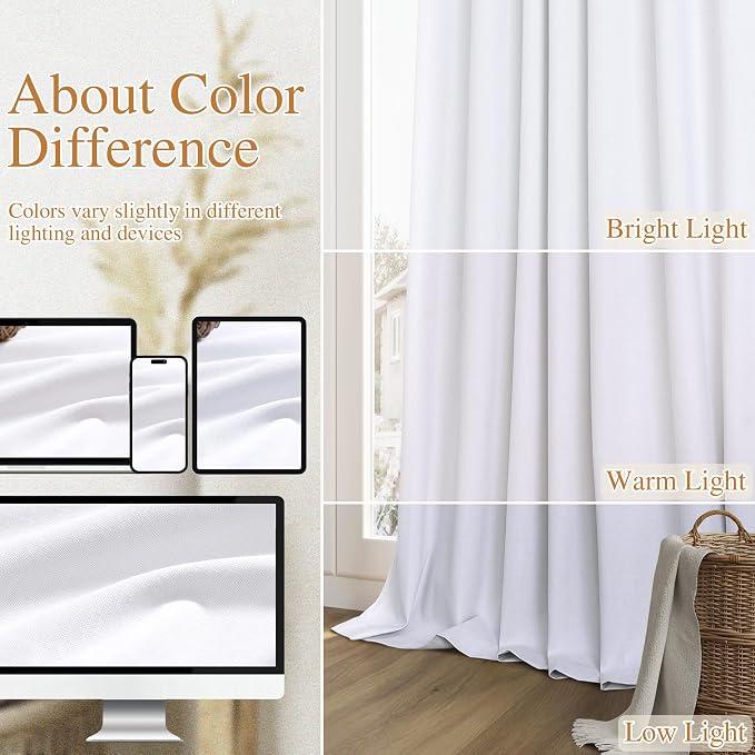 Guken White 100% Blackout Linen Curtains 52 Inch Wide by 124 Inch - Image 7