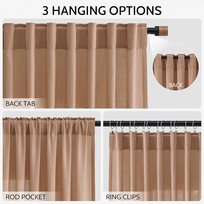 Extra Long Peach Linen Curtains 120 Inch - Image 2