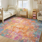 Washable Area Rugs Square 8ft Non-Slip Modern Abstract Soft - Image 2