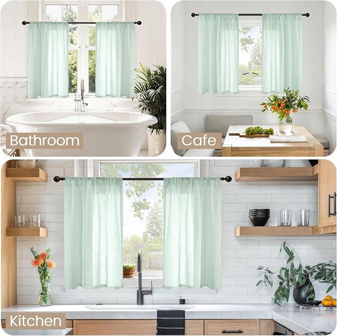 BGment Sage Green Linen Curtains 36 Inch Length - Image 2