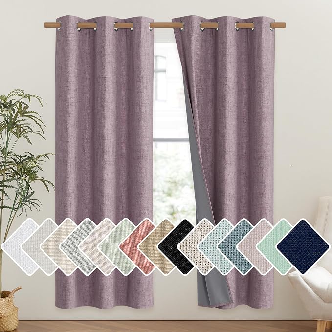 NICETOWN Chaise Mauve Vintage Linen 100% Blackout Curtains by NICETOWN