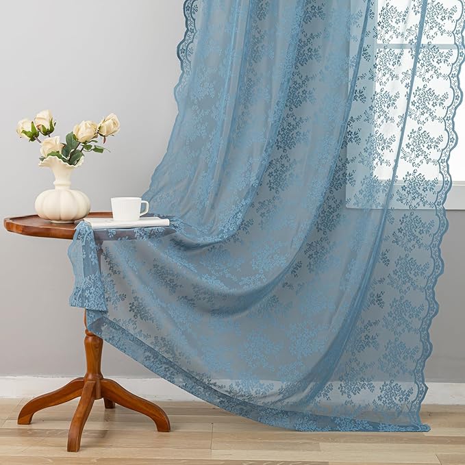 YJ YANJUN Vintage Lace Curtains 102 Inches Long-Victorian Floral Pattern Dusty - Image 3