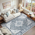 RELEANY Area Rugs 6'x9' Washable Non-Slip, Floral Vintage Distress Print by RELEANY