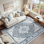 RELEANY Area Rugs 6'x9' Washable Non-Slip, Floral Vintage Distress Print by RELEANY