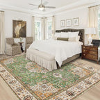 Area Rug 9x12 Washable Rug, Vintage Boho Medallion Rugs Non-Slip Soft Low Pile - Image 2