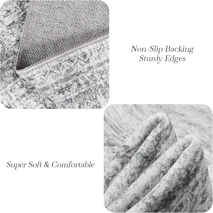 6x6 Grey Round Rug 6ft Living Room Circle Rug Gray Vintage Round Area Rug Non - Image 6