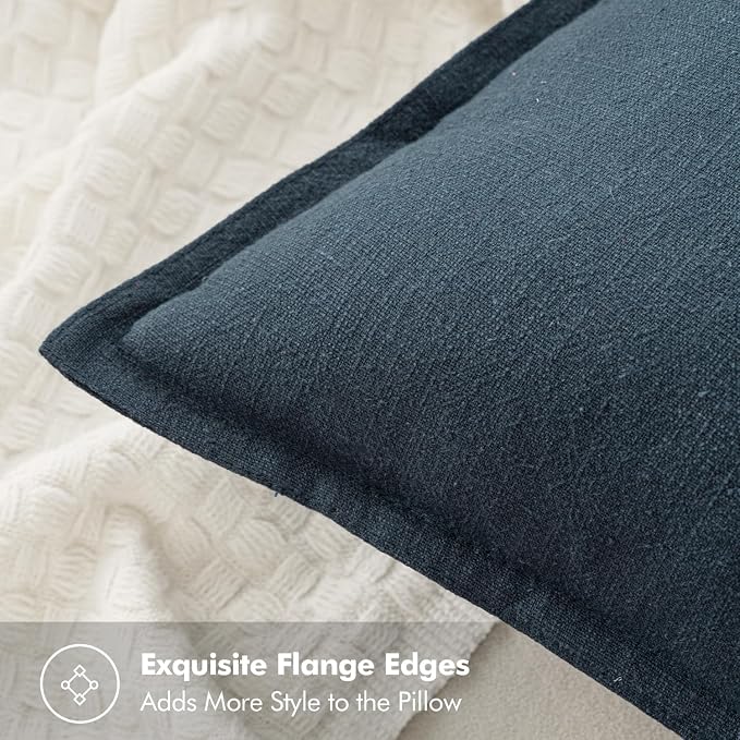 MIULEE Decorative Linen Pillow Covers 20x20 Inch Navy Blue ​Boho Farmhouse​ - Image 2