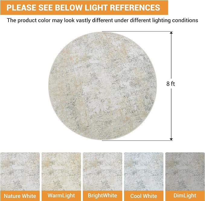 Round Rug 8ft Circle Rug Washable: Carpet Circular Area Rug - Image 2