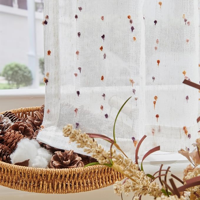 jinchan Valance Curtains for Windows 16 Inch Colorful Mini Pom-Pom Country - Image 9