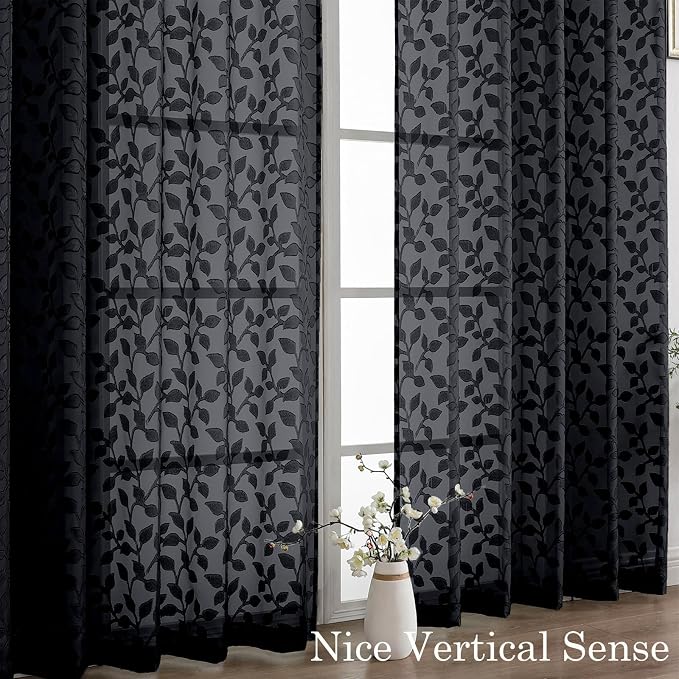 Chyhomenyc Extra Long Black Sheer Curtains 108 Inch Length 2 Panels Set - Image 9