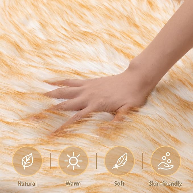 Ciicool Faux Sheepskin Rugs Soft Faux Fur Rug White Gradient Brown Fluffy Chair - Image 4