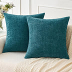 MIULEE Pack of 2 Dark Teal Throw Pillow Covers 18x18 Inch Soft Chenille Pillow by MIULEE