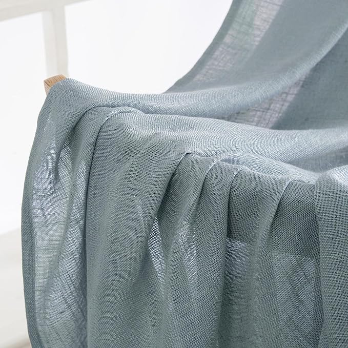 MIULEE Dusty Blue Linen Curtains 84 Inch Length 2 Panels - Image 4