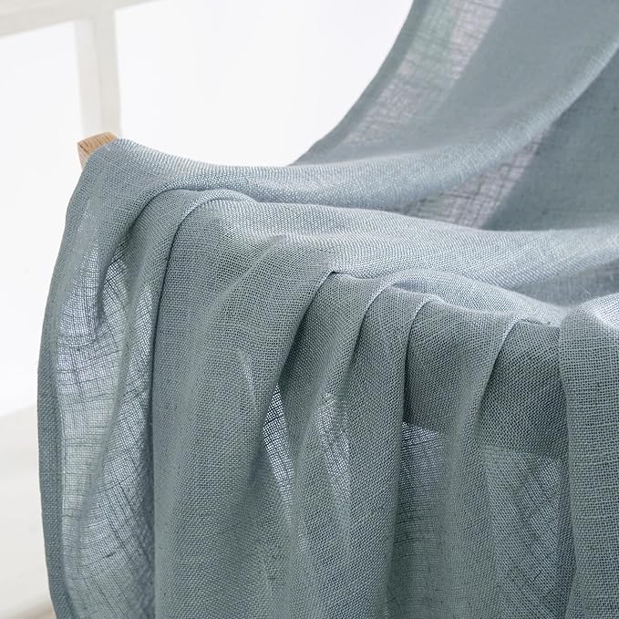 MIULEE Dusty Blue Short Linen Curtains 45 Inch Length 2 Panels - Image 6