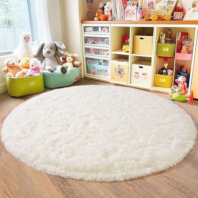 5'x5' Cream Round Rugs for Girls Bedroom, Ultra Soft Fluffy Circle Rug for Kids - Image 6