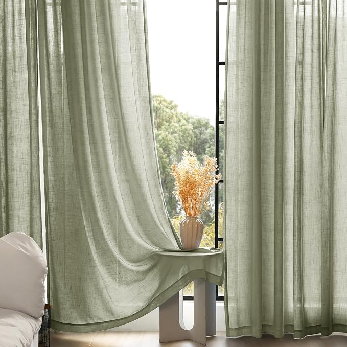 Linen Blend Sage Green Curtains 120 inch Length 2 Panels - Image 7