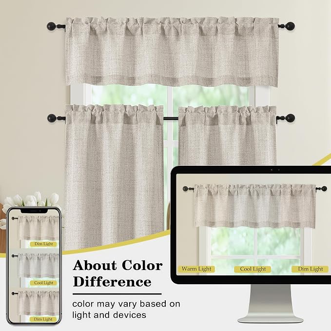 Valances for Windows, Light Filtering Faux Linen Textured Small Short Window - Image 8