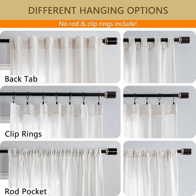 MYSKY HOME Natural Linen Living Room Curtains, Semi Sheers Light Filtering Back - Image 2