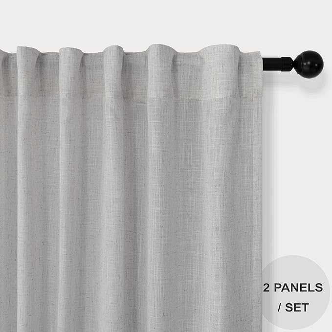 Grey Curtains 38 Inch Wide for Bedroom 2 Panels Rod Pocket Back Tab Loops Semi - Image 2
