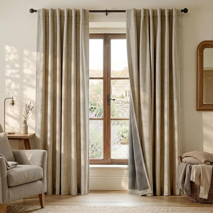 RYB HOME 100% Blackout Linen Textured Curtains by RYBHOME