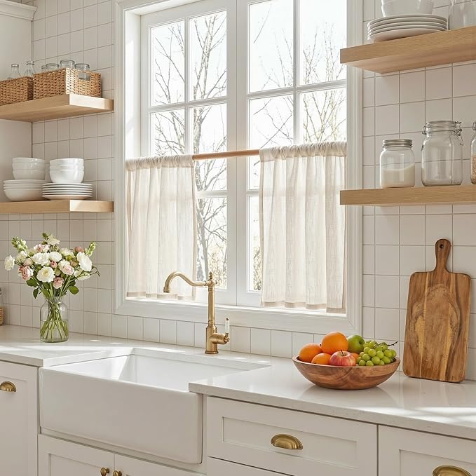 MYSKY HOME Natural Linen Curtains 24 Inch Long - Image 3