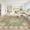 Area Rug 9x12 Washable Rug, Vintage Boho Medallion Rugs Non-Slip Soft Low Pile by VECARF