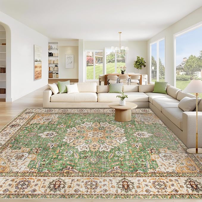 Area Rug 8x10 Washable Rug, Vintage Boho Medallion Rugs Non-Slip Soft Low Pile by VECARF