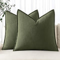 MIULEE Decorative Linen Euro Sham Pillow Covers 22x22 Inch Dark Olive Green by MIULEE