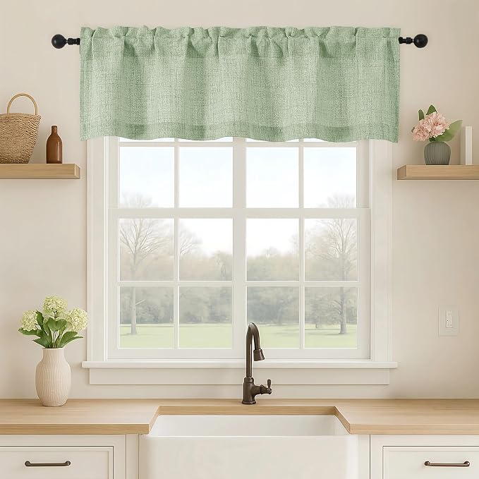 OVZME Valance for Windows, Light Filtering Faux Linen Textured Small Short by OVZME