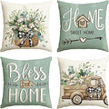 AVOIN colorlife Bless Our Home Farmhouse Eucalyptus Leaves Throw Pillow Covers by AVOINcolorlife