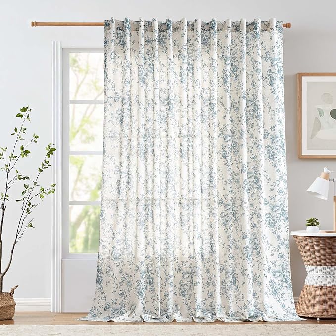 jinchan Linen Floral Curtains 100 Inch Extra Wide by JINCHAN