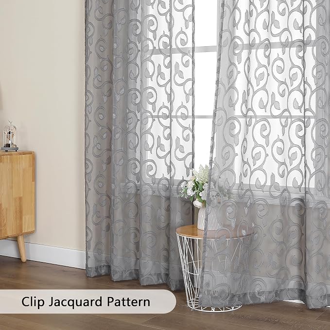 OWENIE Furman Grey Sheer Curtains 54 Inch Length 2 Panels Set - Image 6