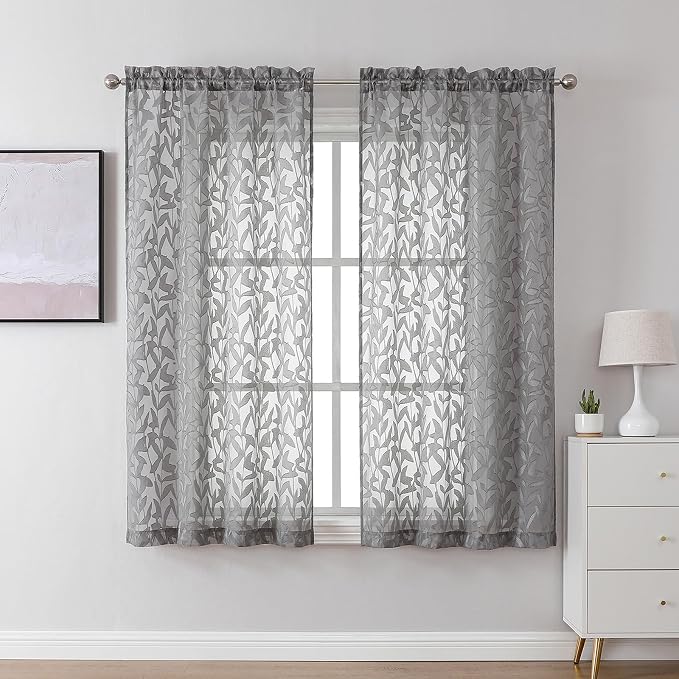 Lecloud Leia Charcoal Grey Sheer Curtains 45 Inch Length 2 Panels, Elegant by Lecloud