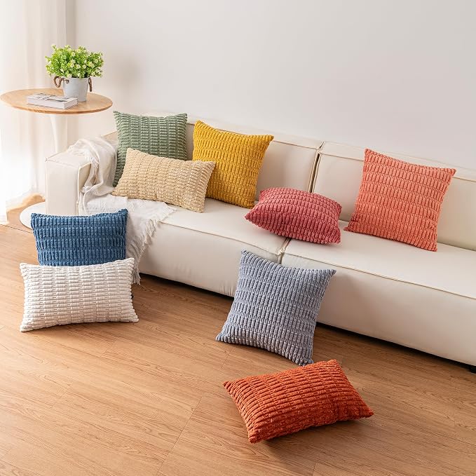 Pack of 2 Corduroy Decorative Throw Pillow Covers 18x18 Inch Soft Striped - Image 5