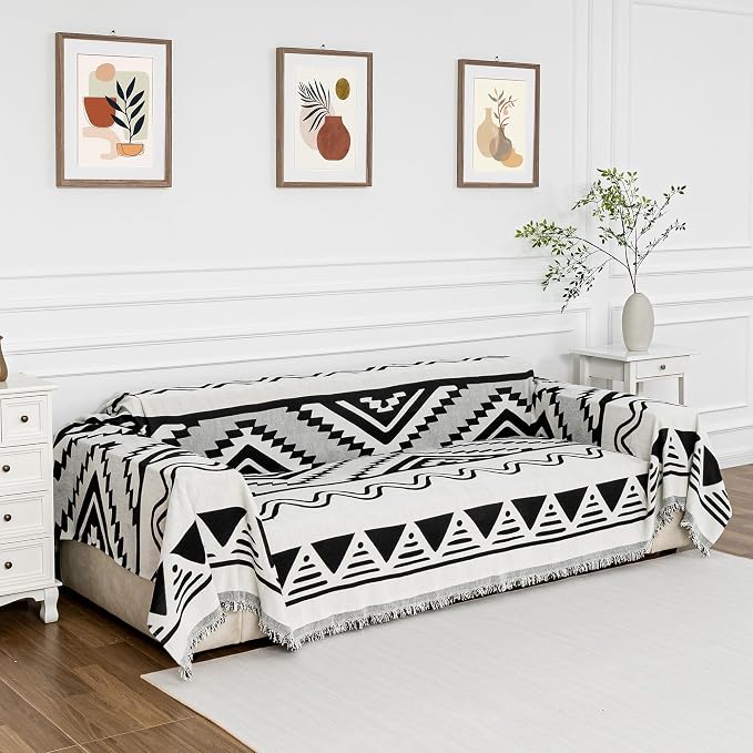 MYSKY HOME Sectional Couch Cover Black Boho Geometric Sofa Covers - Image 2