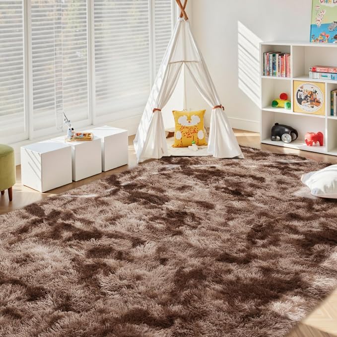 5x7 Ft Shag Brown Area Rug for Bedroom Living Room, Tie-Dyed Ultra Soft Fluffy - Image 3