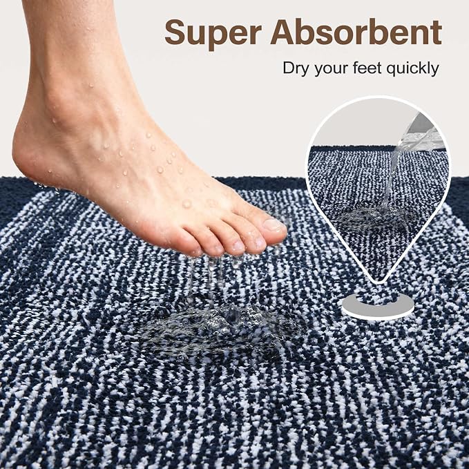 60x24 Long Bathroom Rugs Washable Non Slip, Dark Blue Bath Mat - Image 7