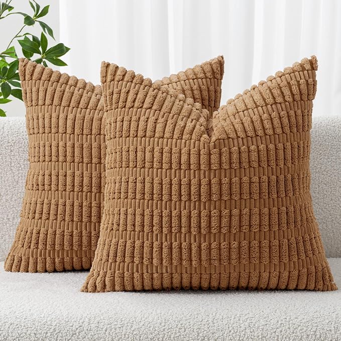 MIULEE Pack of 2 Corduroy Decorative Throw Pillow Covers 16x16 Inch Soft Boho by MIULEE