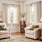 jinchan Belrose Linen Curtains for Bedroom Floral Curtains 63 Inch Length Linen by JINCHAN