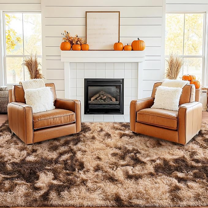 Pionblank Large Area Rug for Living Room 6x9 Feet, Modern Soft Shag Brown Rug - Image 3