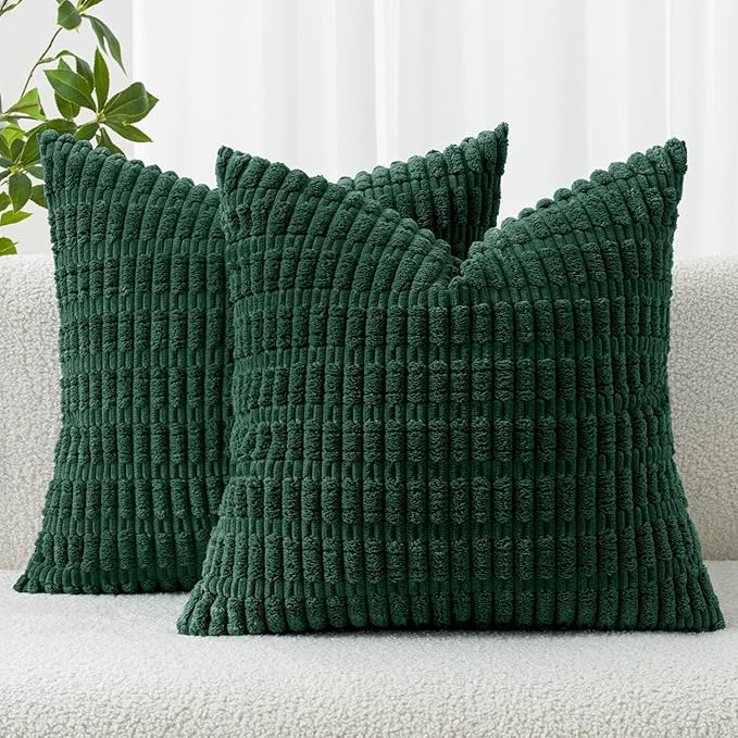MIULEE Pack of 2 Dark Green Corduroy Decorative Pillow Covers 20x20 Inch Soft by MIULEE