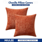 MIULEE Pack of 2 Burnt Orange Decorative Pillow Covers 18x18 Inch Soft Chenille - Image 6
