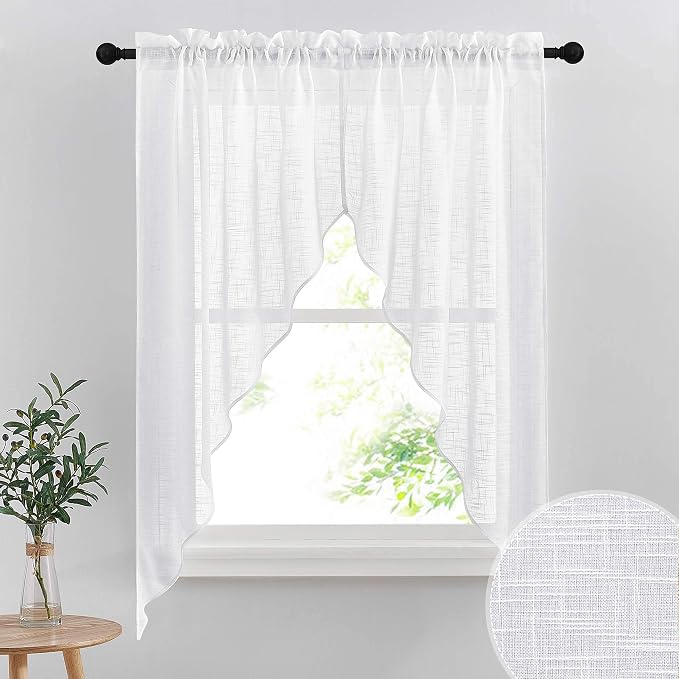 RYB HOME Semi Sheer Curtain Valance Window Topper, Textured Linen Sheer Kitchen by RYBHOME