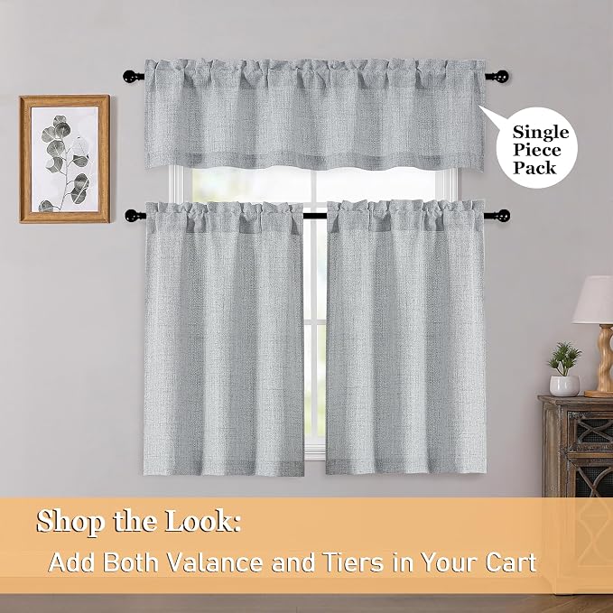 OWENIE Grey Valances for Windows 1 Pcs 20 Inch Length, Light Filtering Textured - Image 6